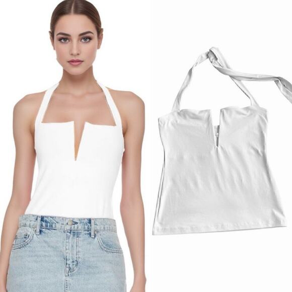 SUSANA MONACO Halter Top Sugar White V Wire Front Stretch M NEW - Picture 7 of 7